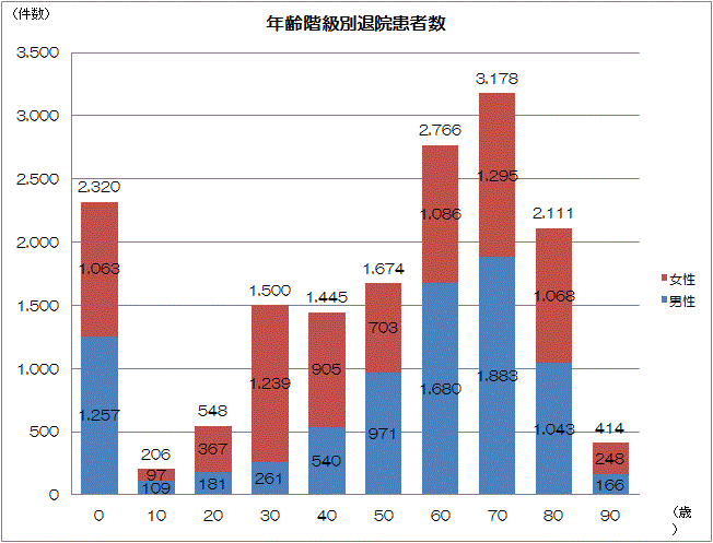年齢階級別退院患者数のグラフ